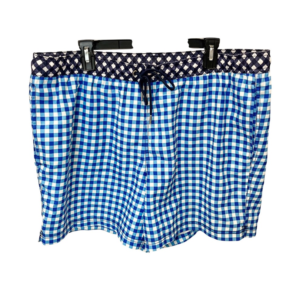 Draper James x Lands End Blue Gingham Swim Trunks Board Shorts Preppy - Size XL